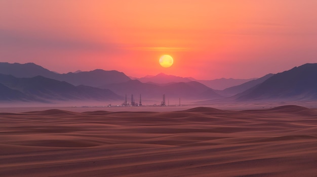As plataformas petrolíferas da Golden Frontier perfuram o céu enquanto o sol do deserto brilha