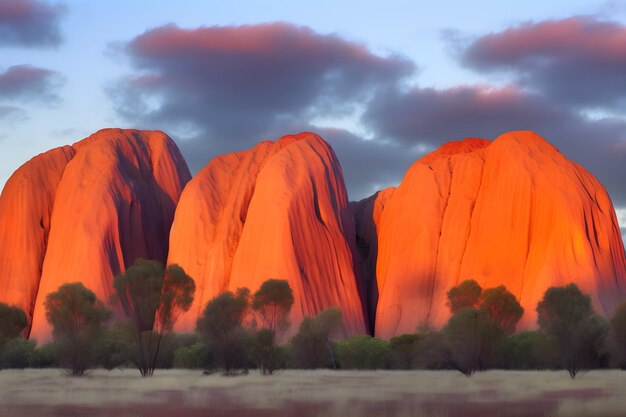 As rochas vermelhas de uluru são uma atração turística popular.