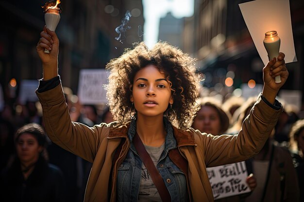 Foto as ruas da cidade durante uma manifestação de protesto dinâmica