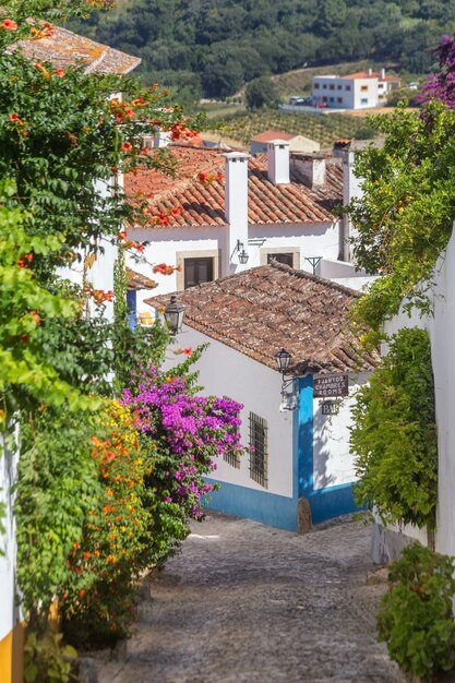 As ruas e casas antigas da vila portuguesa de óbidos.