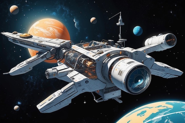 As tarefas colaborativas de Zero Gravity Odyssey se desdobram em uma ilustração de vetor plano de uma missão espacial