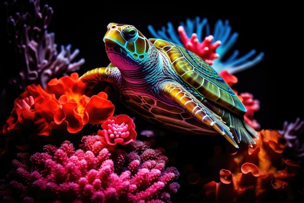 Foto as tartarugas marinhas que nadam subaquaticamente as tartarugas profundas paisagem marinha debaixo d'água com tartarugas e