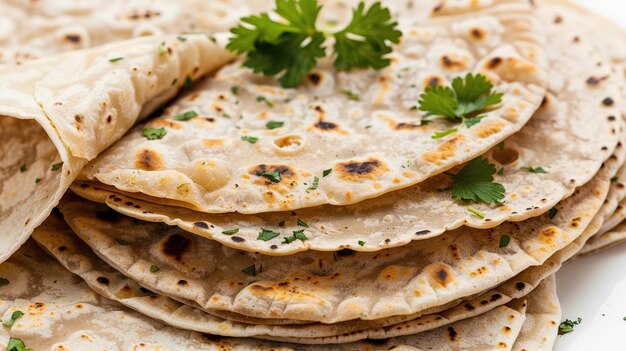 Foto as tortilhas de chapati com salsa fresca são isoladas em close-up em um fundo branco generative ai