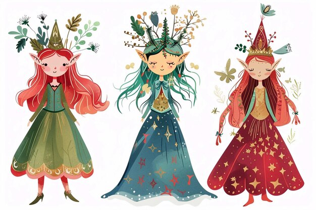 As três raparigas estão vestidas e uma está a usar um chapéu com a palavra princesas.