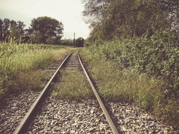 As trilhas do caminho-de-ferro contra o céu