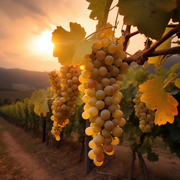 As uvas maduras e a vinha no outono