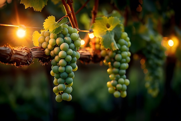 As uvas verdes penduradas na videira