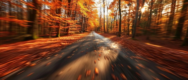 Foto as viagens de outono pela floresta criam uma sensação de velocidade e movimento