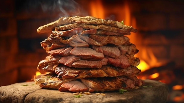 Asado de carne apilada para la preparación