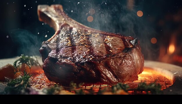 Foto un asado de carne está siendo cocinado en una parrilla