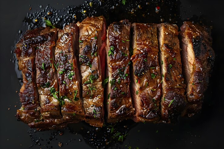 Foto asado en un fondo negro vista superior concepto de cocina argentina vista superior de la cocina argentina asado fotografía de alimentos de fondo negro