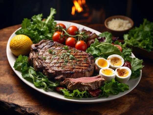 Asado a la parrilla con verduras mezcladas