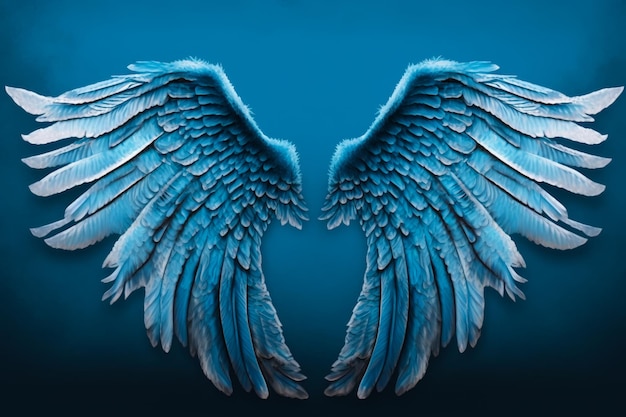Foto asas de anjo azul em fundo escuro generative ai