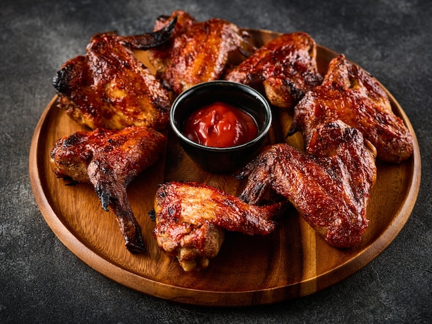 Asas de frango picante grelhadas com ketchup Asas de búfalo caseiras picantes