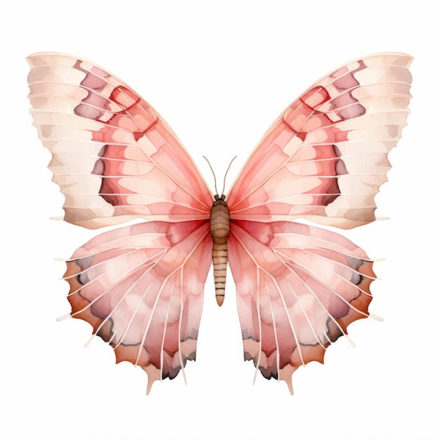 Asas de monarca detalhadas com estampa de borboleta em aquarela em rosa blush