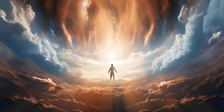 Foto ascensión de jesús en un cielo brillante representación de la segunda venida concepto arte religioso simbolismo cristiano jesús39 ascensión segunda venida profecía cielo brillante ilustración