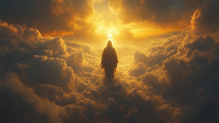 Foto ascensión un viaje a través de nubes doradas