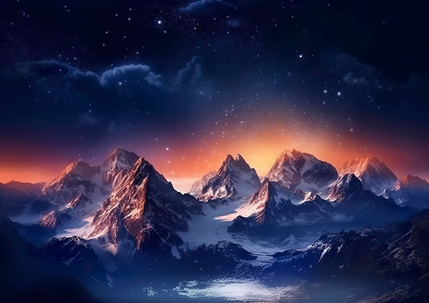El ascenso lechoso en el cielo nocturno sobre los paisajes montañosos AI Generative