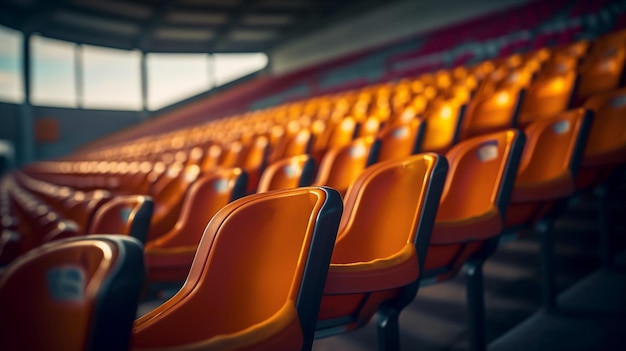 Asentos vacíos en el estadio Asentos azules y naranjas en el estadío