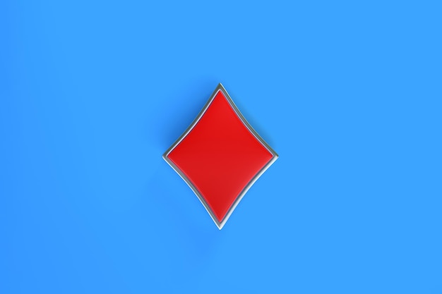 Ases naipes símbolo diamantes con colores rojos aislados sobre fondo azul Vista superior 3D render