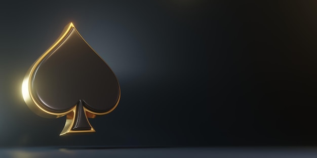 Ases naipes símbolo picas con colores negros aislados en el fondo negro 3D render