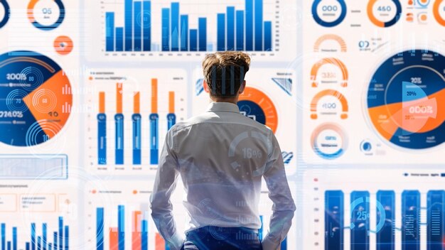 Asesor financiero experto o comerciante trabaja con datos de inteligencia de negocios BI LISP