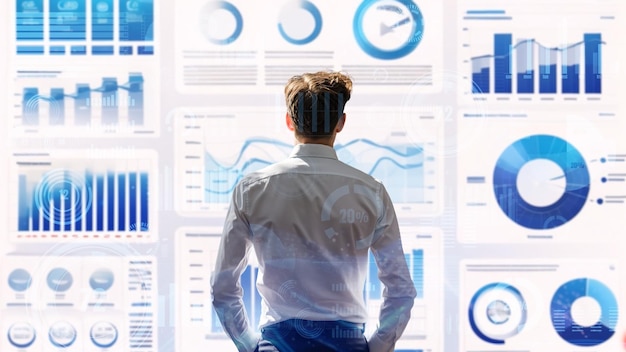 Asesor financiero experto o comerciante trabajo con bi datos de inteligencia de negocios lisp