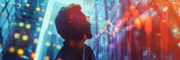 Asesor financiero de IA con gráficos y símbolos del mercado de valores