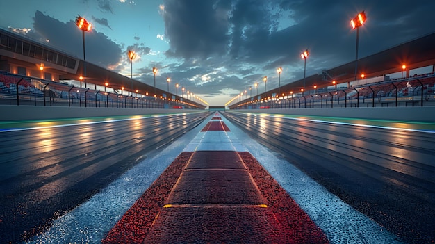 Foto asfalto da pista de corrida internacional race track arena com spotlights