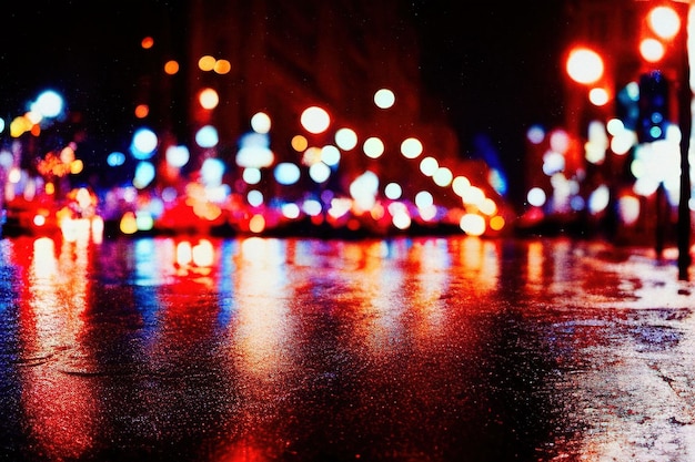 Asfalto después de la ciudad de la noche de lluvia