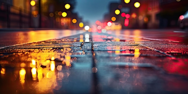 Asfalto mojado con luz de neón Fondo borroso reflejo de luces nocturnas Fondo de lluvia de carretera Creado con herramientas de IA generativa