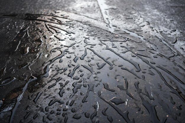 Foto asfalto molhado com pingos de chuva formando padrão intrincado e delicado