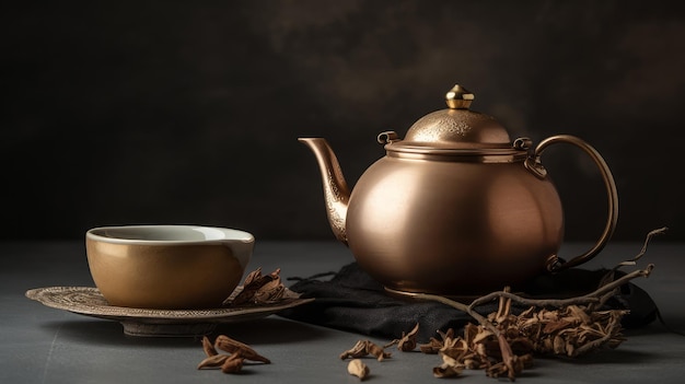 Ashwagandha-Tee Eine Teekanne, gefüllt mit generativer Ashwagandha-KI