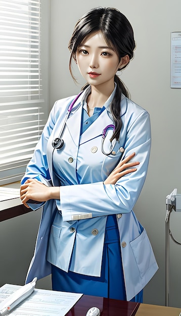 Asia hermosa estudiante de medicina mujer doctor sonrisa cara