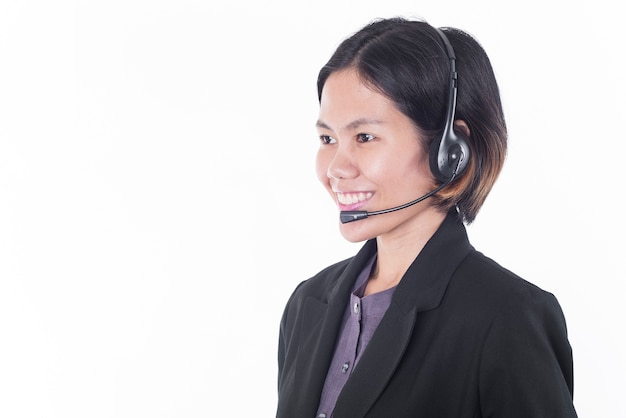 Asia mujeres sonriendo feliz operador de atención al cliente con auriculares
