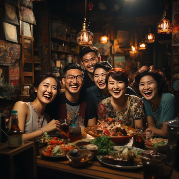 Foto asiaten veranstalten eine dinnerparty