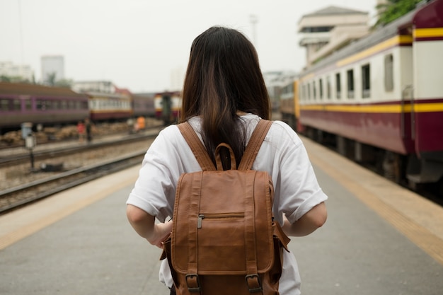 Asiático, mulher, turista