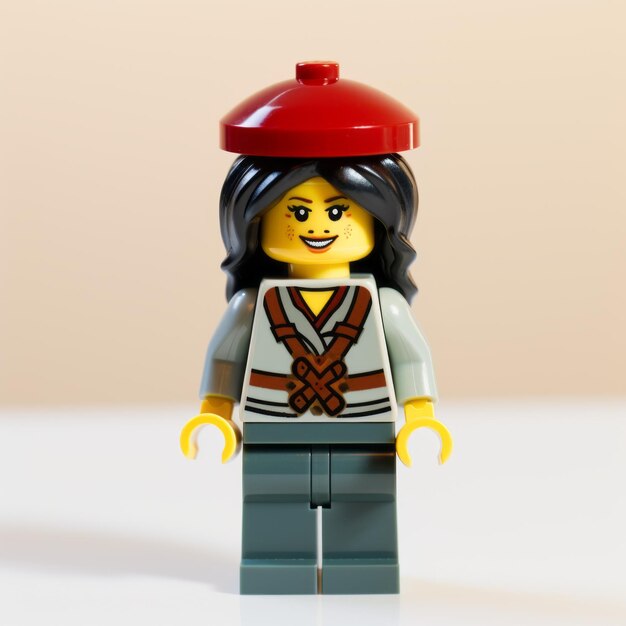 Foto asiatisch inspirierte lego-figur mit braunen haaren und rotem hut
