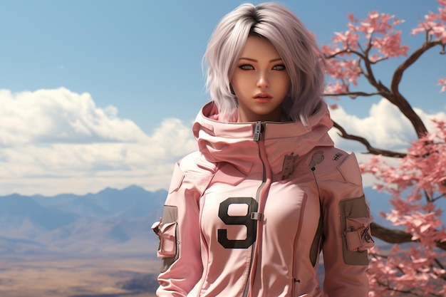 Asiatische Anime-Frau in der Sakura-Staffel AI Generated