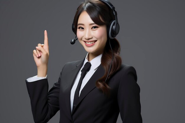 asiatische Call-Center-Betreiberin mit lächelndem Gesicht