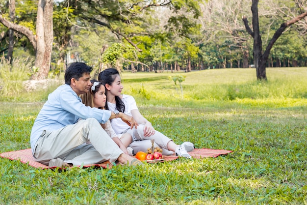 Asiatische Familie auf einem Picknick