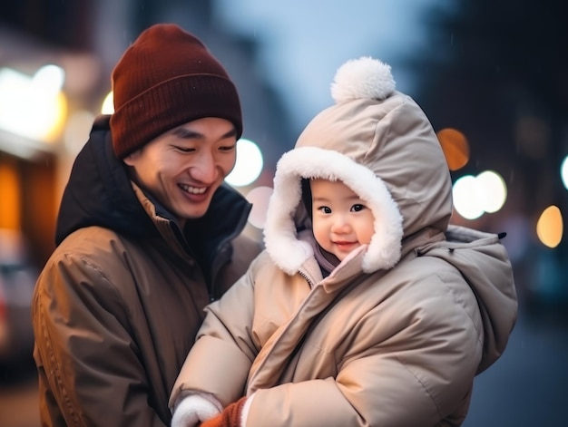 Asiatische Familie genießt es, gemeinsam Heiligabend zu feiern