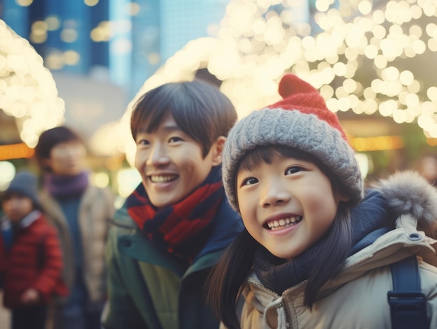 Asiatische Familie genießt es, gemeinsam Heiligabend zu feiern