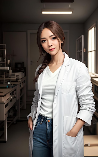 Asiatische Forscherin im Laborkittel Generative KI