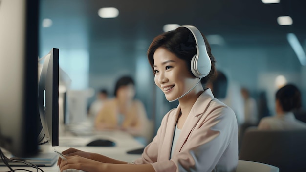 Asiatische Frau arbeitet als Kundenberaterin im Call Center