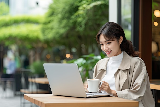 Asiatische Frau arbeitet am PC