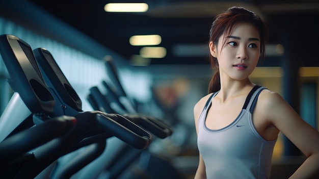 Asiatische Frau trainiert im Fitnessstudio, junge Frau trainiert in der Fitness.