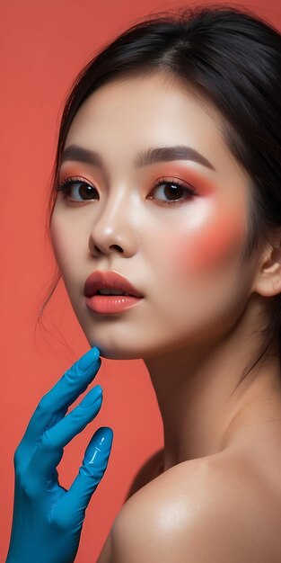 asiatische frauen machen sich ein gesicht frau testet kosmetika schönes gesicht für make-up