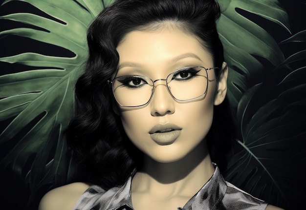 Asiatische Frauen mit Brille. Design des Magazin-Covers