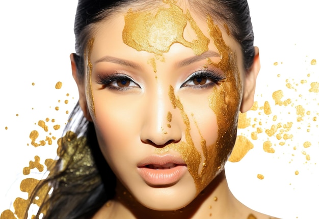 Asiatische Frauen mit goldener Glitzerfarbe fotografieren für das Magazincover